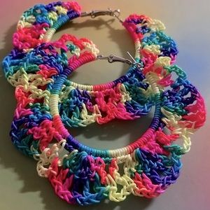CROCHET LACEY HOOP EARRINGS- NEON RAINBOW